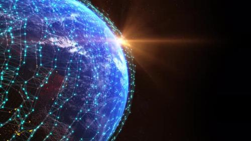 Videohive - Digital grid over earth planet. Global communication Network connection. - 43001868