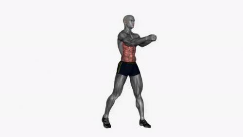 Videohive - Diagonal Chop Right fitness exercise workout animation video male muscle highlight 4K 60 fps - 43015168