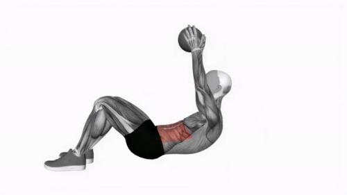 Videohive - Crunch With Medicine Ball fitness exercise workout animation video male muscle highlight 4K 60 fps - 43015171