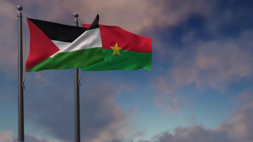 Videohive - Burkina Faso Flag Waving Along With The Palestine Flag - 4K - 43108711