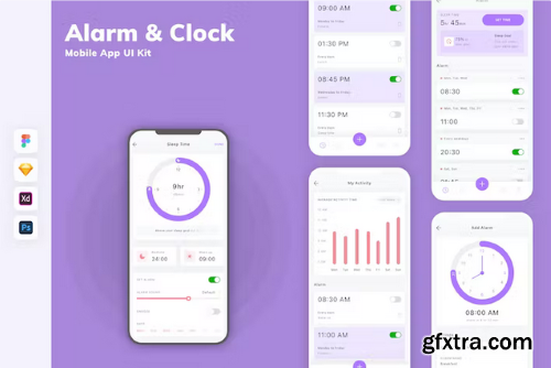 Alarm & Clock Mobile App UI Kit 9LV76JA