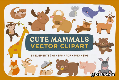 Cute Mammals Vector Clipart Pack