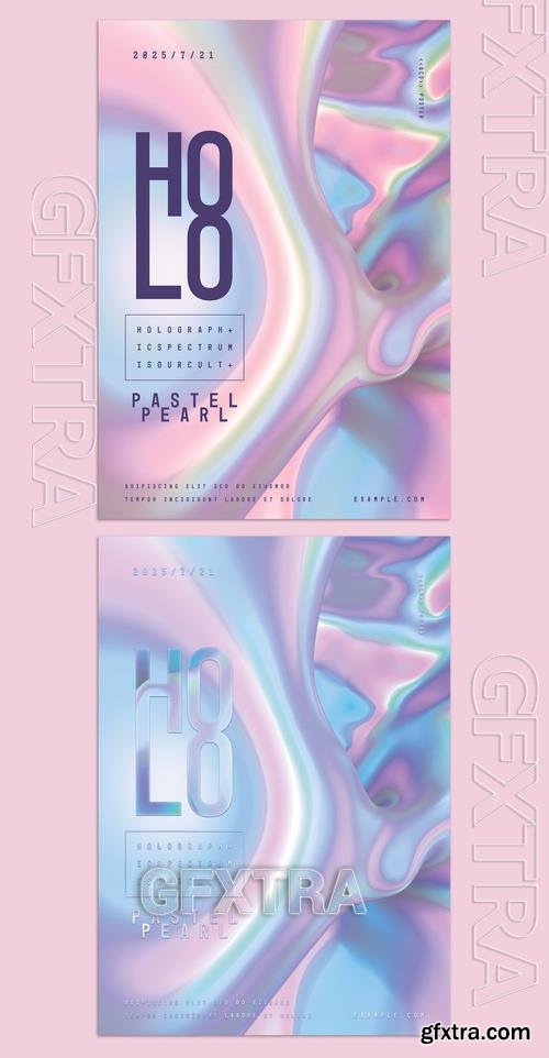 Trendy Poster Layout with Colorful Holographic Gradient Abstract Background 464333319
