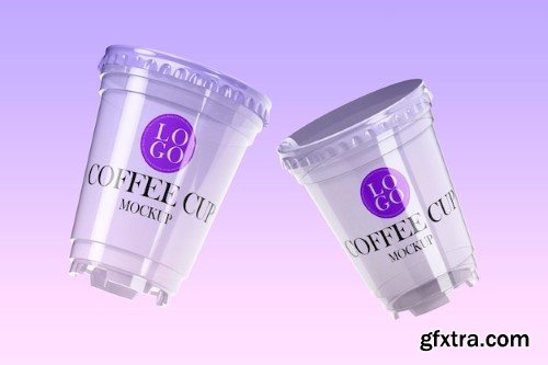 Plastic coffee cup with lid mockup