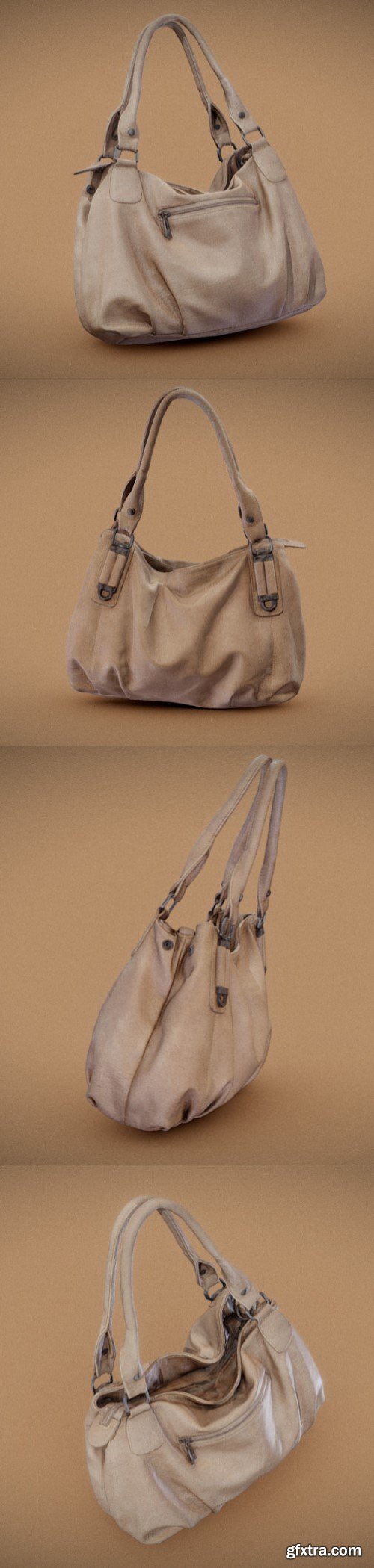 Light Brown Leather Handbag 3D model