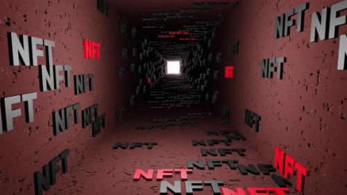 Videohive - NFT crypto symbols tunnel icon red background 3d render. Non fungible token of unique collectibles - 43189822