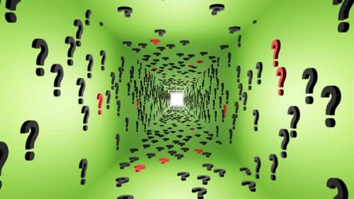 Videohive - Question marks symbols tunnel icon green background 3d render. Digital cyberspace questions - 43189824