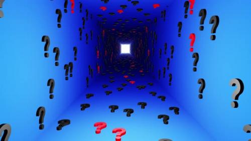 Videohive - Question marks symbols tunnel icon blue background 3d render. Digital cyberspace questions, symbol - 43189829