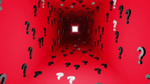 Videohive - Question marks symbols tunnel icon red background 3d render. Digital cyberspace questions - 43189830
