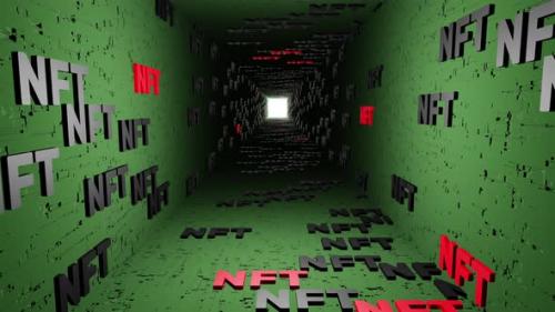 Videohive - NFT crypto symbols tunnel icon green background 3d render. Non fungible token of unique collect - 43189836