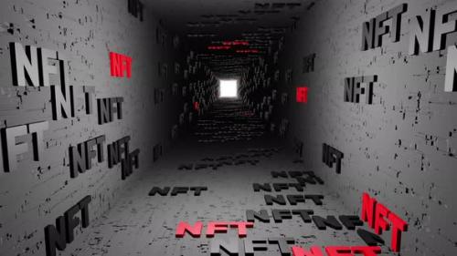Videohive - NFT crypto symbols tunnel icon gray background 3d render. Non fungible token of unique collec - 43189851
