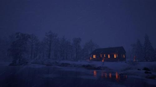 Videohive - A House On The Shore Of A Lake In A Blizzard - 43205587
