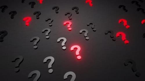 Videohive - Question marks symbols icon black background 3d render. Digital cyberspace questions, symbol, ask - 43189811
