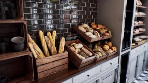Videohive - Fresh Bread on Shelves in Bakery - 43212931