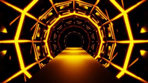 Videohive - golden light in yellow circle tunnel vj loop abstract background - 43242428