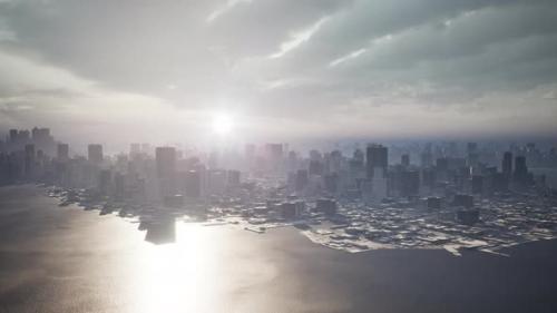 Videohive - Skyline Aerial View at Sunset with Skyscrapers - 43318684