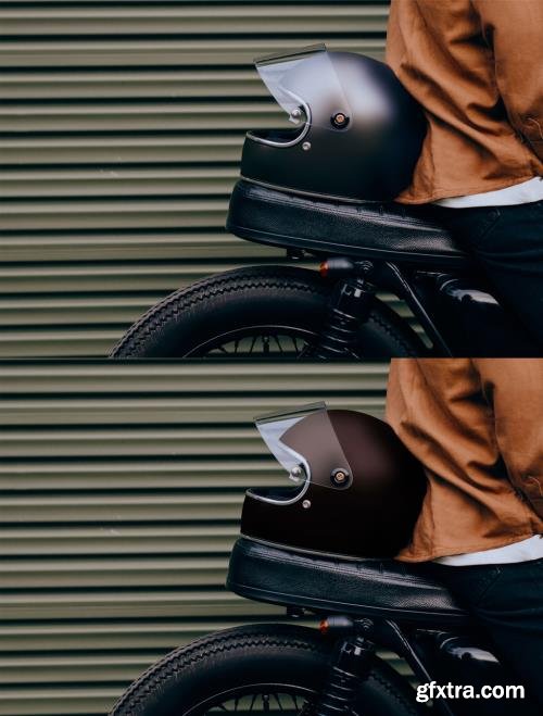 Black Helmet Mockup Placed on a Motorcycle 461594834