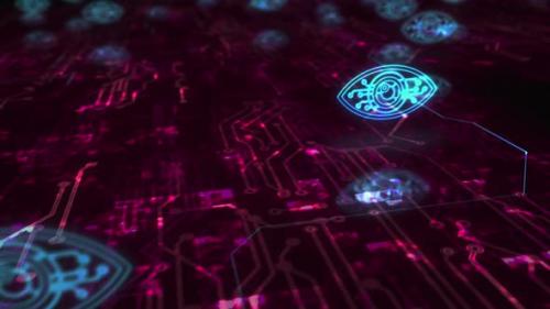 Videohive - Cyber eye espionage big brother and hacking symbols loop cyber concept - 43279466