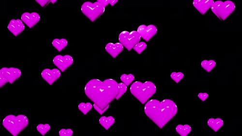 Videohive - Purple valentines day hearts fall down on black background 3d render loop. Love concept, romantic - 43283087
