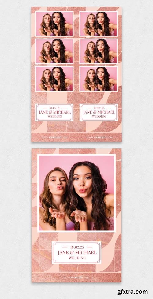Wedding Photo Booth Card Templates Layout with Pink Geometric Background 440174019