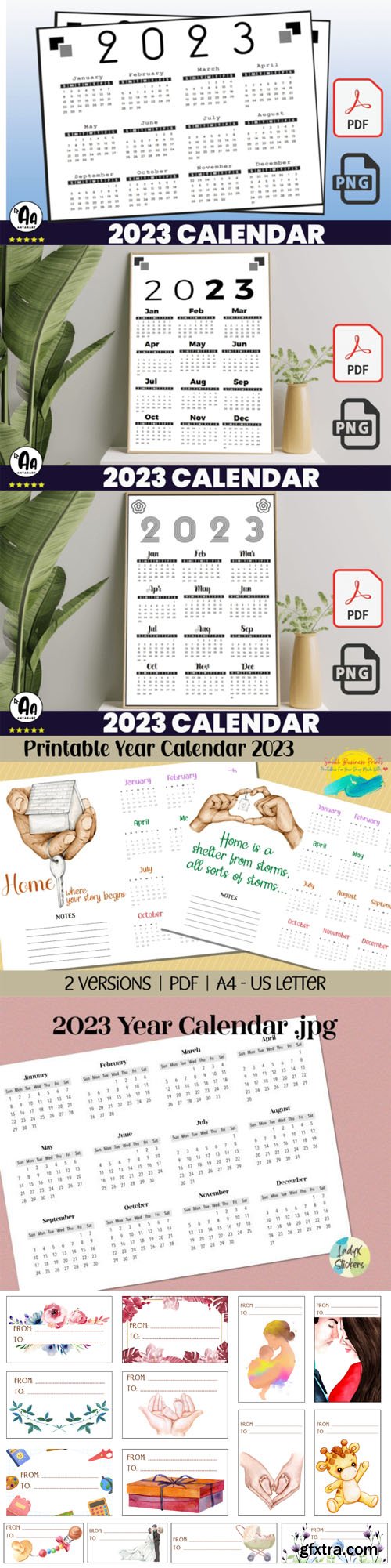 Printable Calendars 2023 Collection + Watercolor Gift Tags [Bonus]