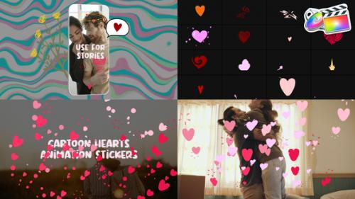 Videohive - Cartoon Hearts Animation Stickers for FCPX - 43335220