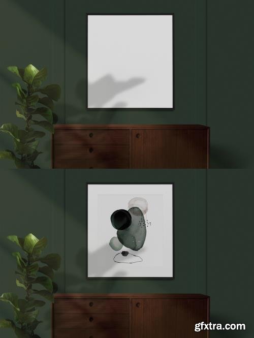 Picture Frame Mockup on Dark Green Wall 424051355