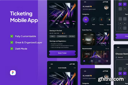 Evento - Dark Mode Ticketing Mobile App