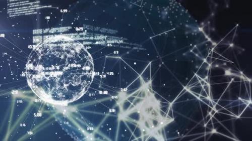 Videohive - Digital animation of network of connections and data processing against spinning globe - 43354380