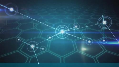 Videohive - Animation of network of connections over green hexagons - 43354389