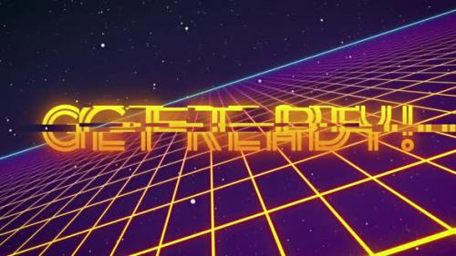 Videohive - Animation of neon flickering game over text over glowing yellow grid - 43354533
