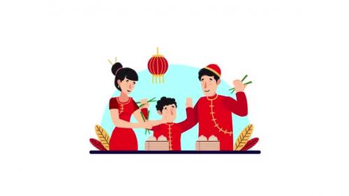 Videohive - Family Celebrates Chinese New Year in Traditional Costume - 43382591
