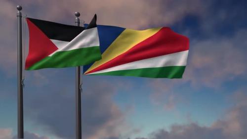 Videohive - Seychelles Flag Waving Along With The Palestine Flag - 4K - 43407579