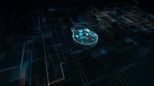 Videohive - Blue particle Key logo network security concept with grid line digital futuristic technology - 43412101