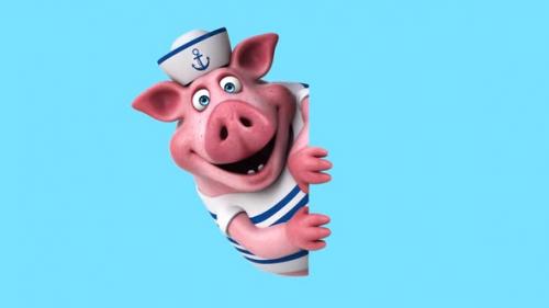 Videohive - Fun 3D cartoon sailor pig with a sign (with alpha channel) - 43423210