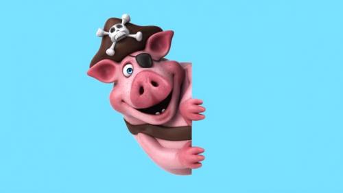 Videohive - Fun 3D cartoon pirate pig with a sign (with alpha channel) - 43423217