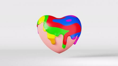 Videohive - LGBT heart liquid rainbow paint splash melting swirl glaze 3d animation loop 4K Pride Month concept - 43419602