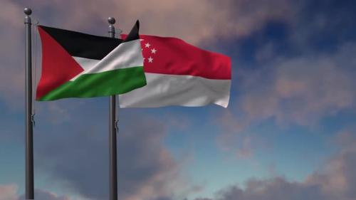 Videohive - Singapore Flag Waving Along With The Palestine Flag - 4K - 43407590