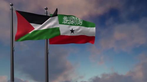 Videohive - Somaliland Flag Waving Along With The Palestine Flag - 4K - 43407591