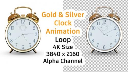 Videohive - Gold And Silver Alarm Clock Animation Traditional Clocks ALPHA LOOP - 43408361