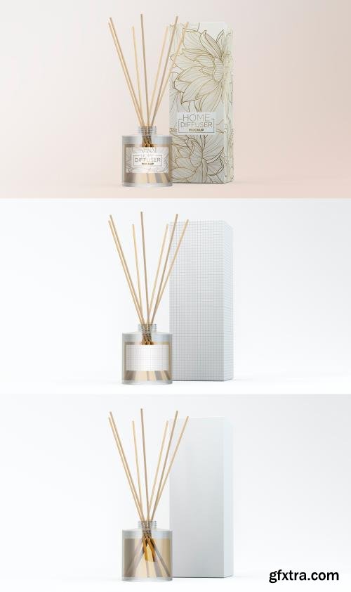 Glass Diffuser Bottle with Paper Box Mockup 397274482