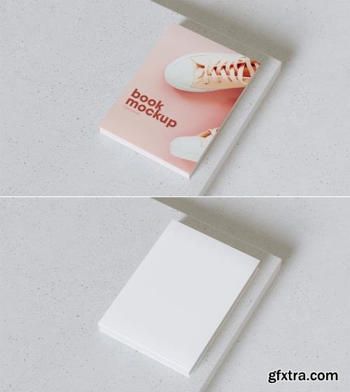 Top View of Open Book on Concrete Mockup 392325069