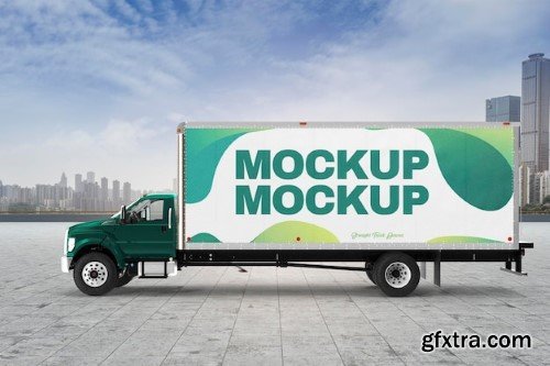 Realistic container truck design mockup