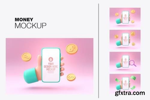 Smartphone With Objects. Money Concept Mockup RZYW9UY