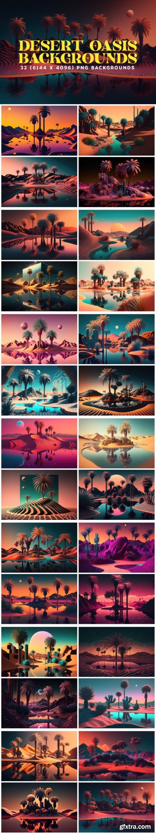 32 Desert Oasis Backgrounds in 6K