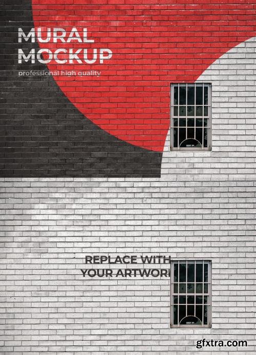 Mural Street Outdoor Poster Mockup on Brick Wall 545813836