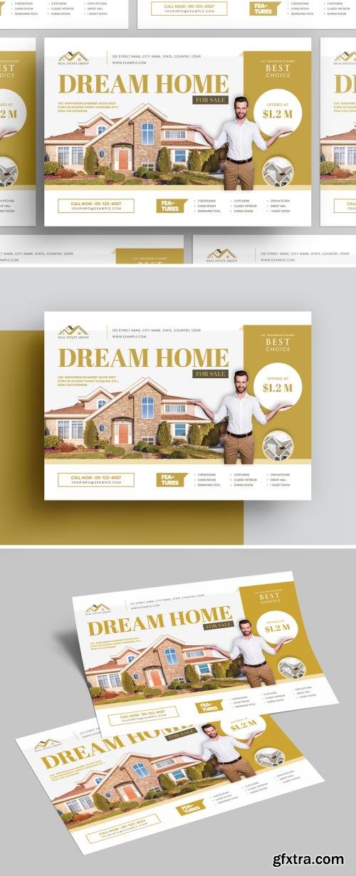 Real Estate Dream Home Flyer Layout with Golden Accents 536431851