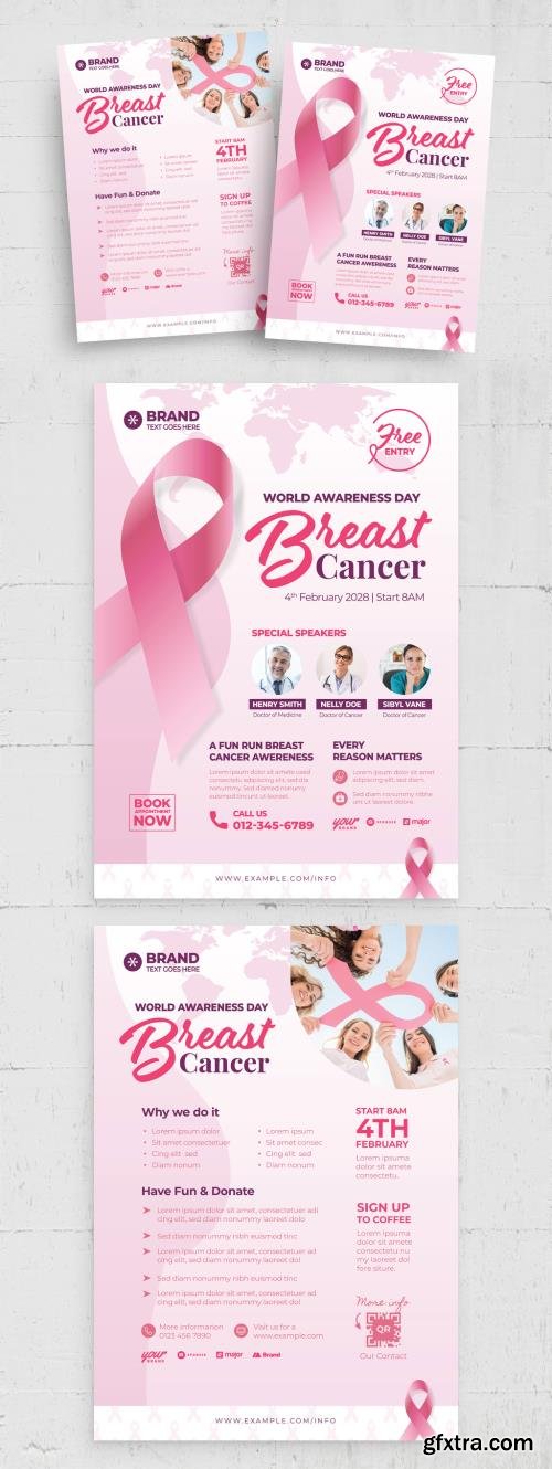 Breast Cancer Charity Flyer Poster with Pink Ribbon 524551770