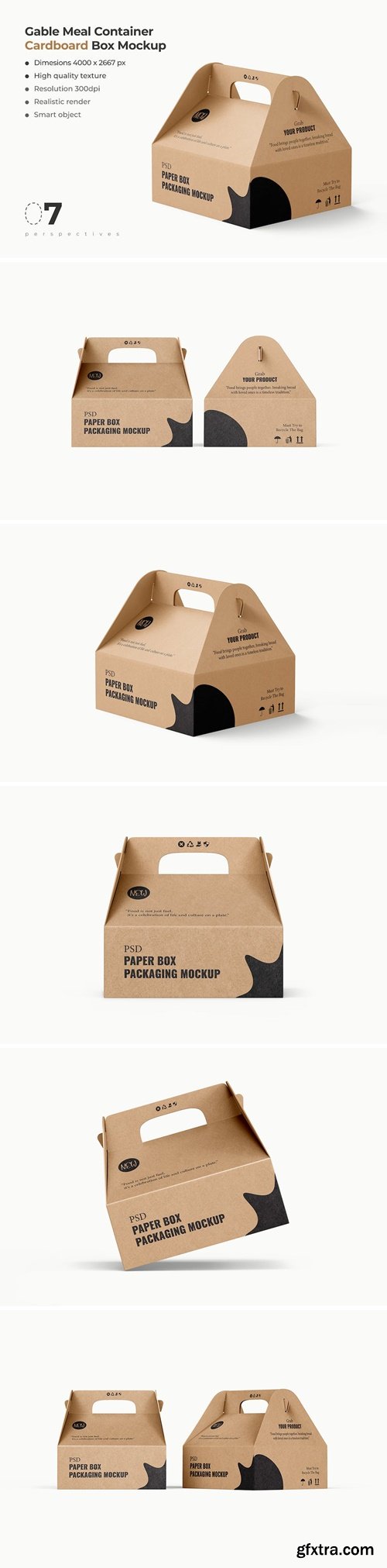 Gable Meal Food Carry Handle Cardboard Box Mockup YL8AE4V