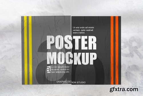Crumpled pack of poster over grunge wall mockup
